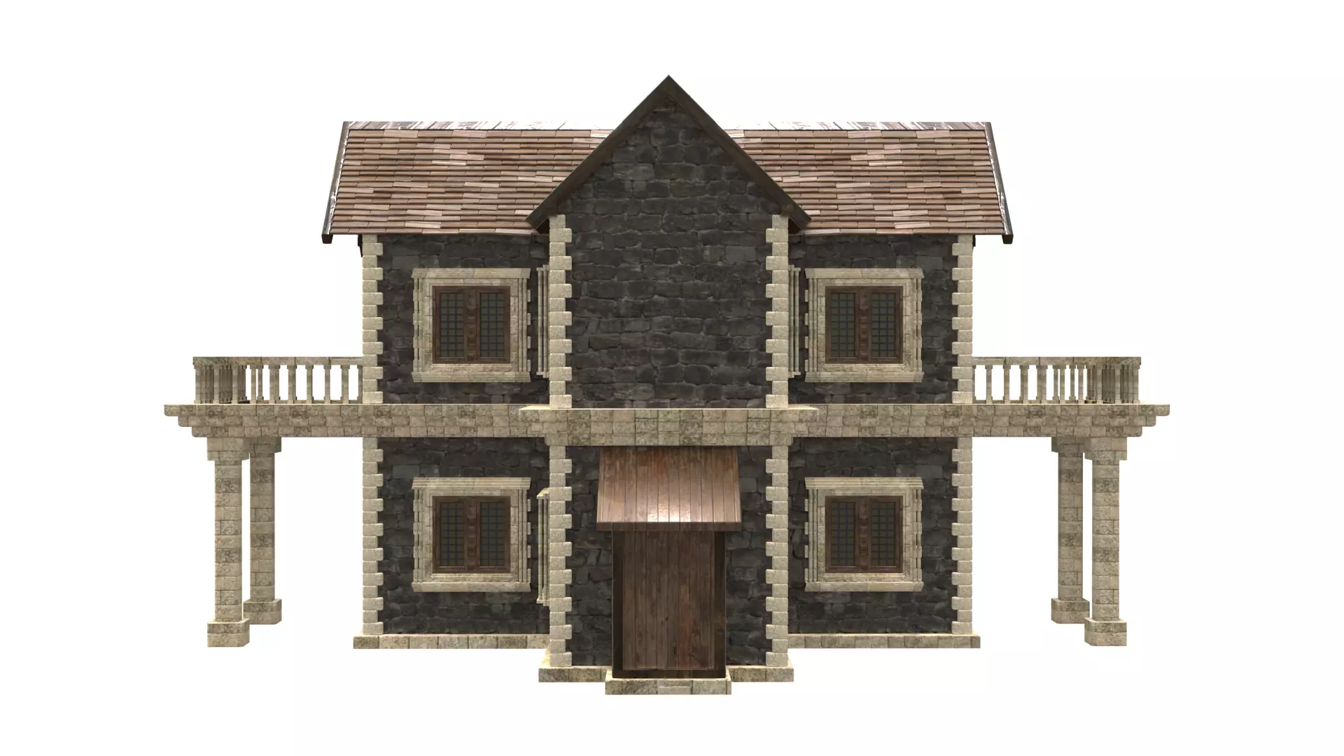 medieval house low poly city town residential house  9 3D model_3