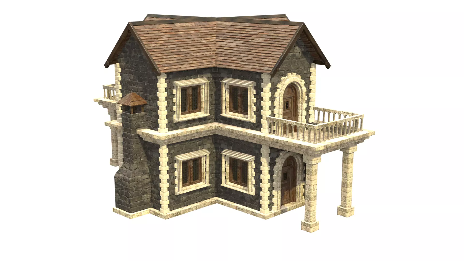 medieval house low poly city town residential house  9 3D model_0