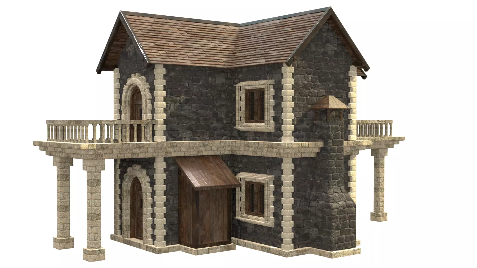 medieval house low poly city town residential house  9 3D model_6