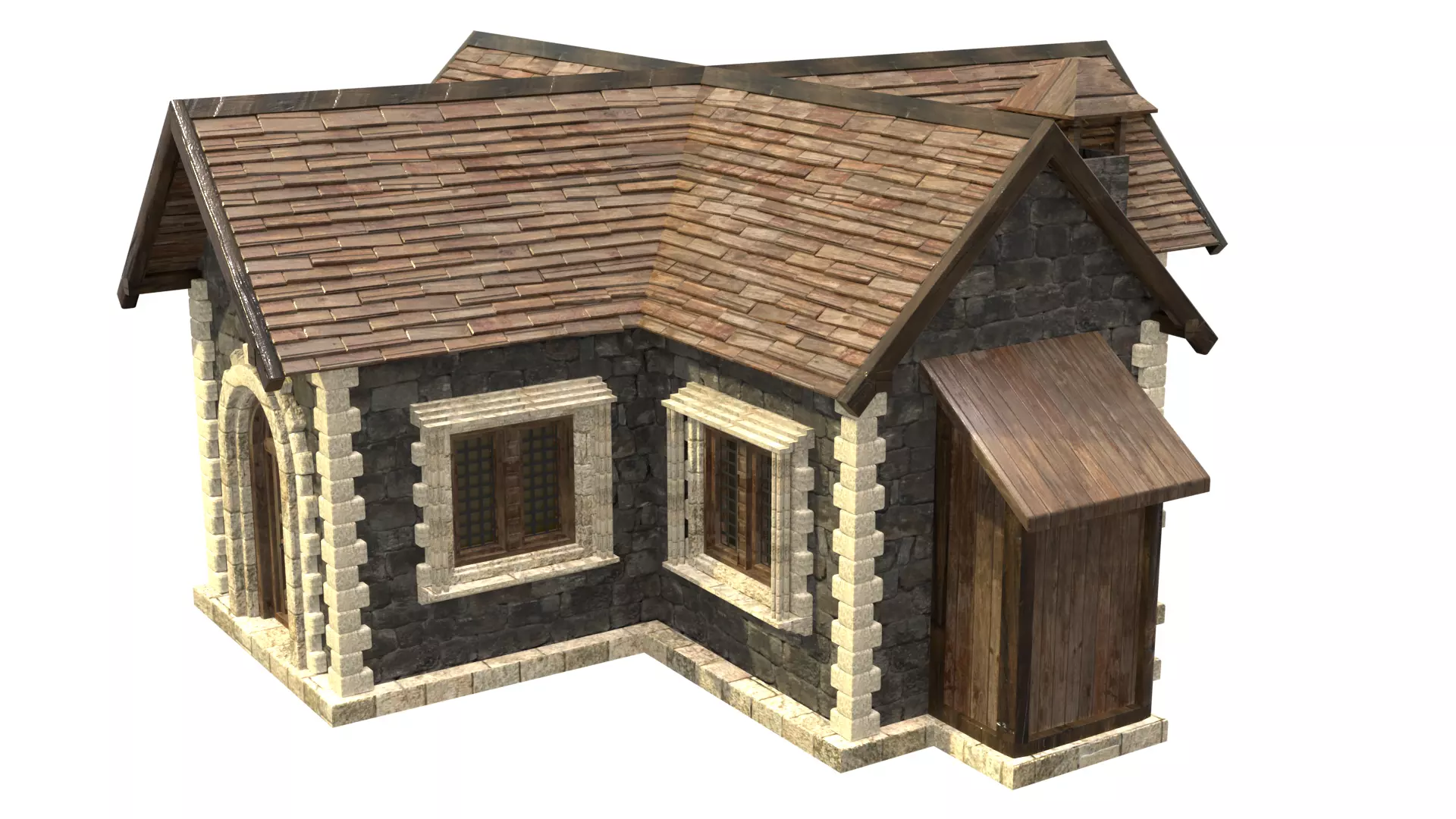 medieval house low poly city town residential house  8 3D model_2