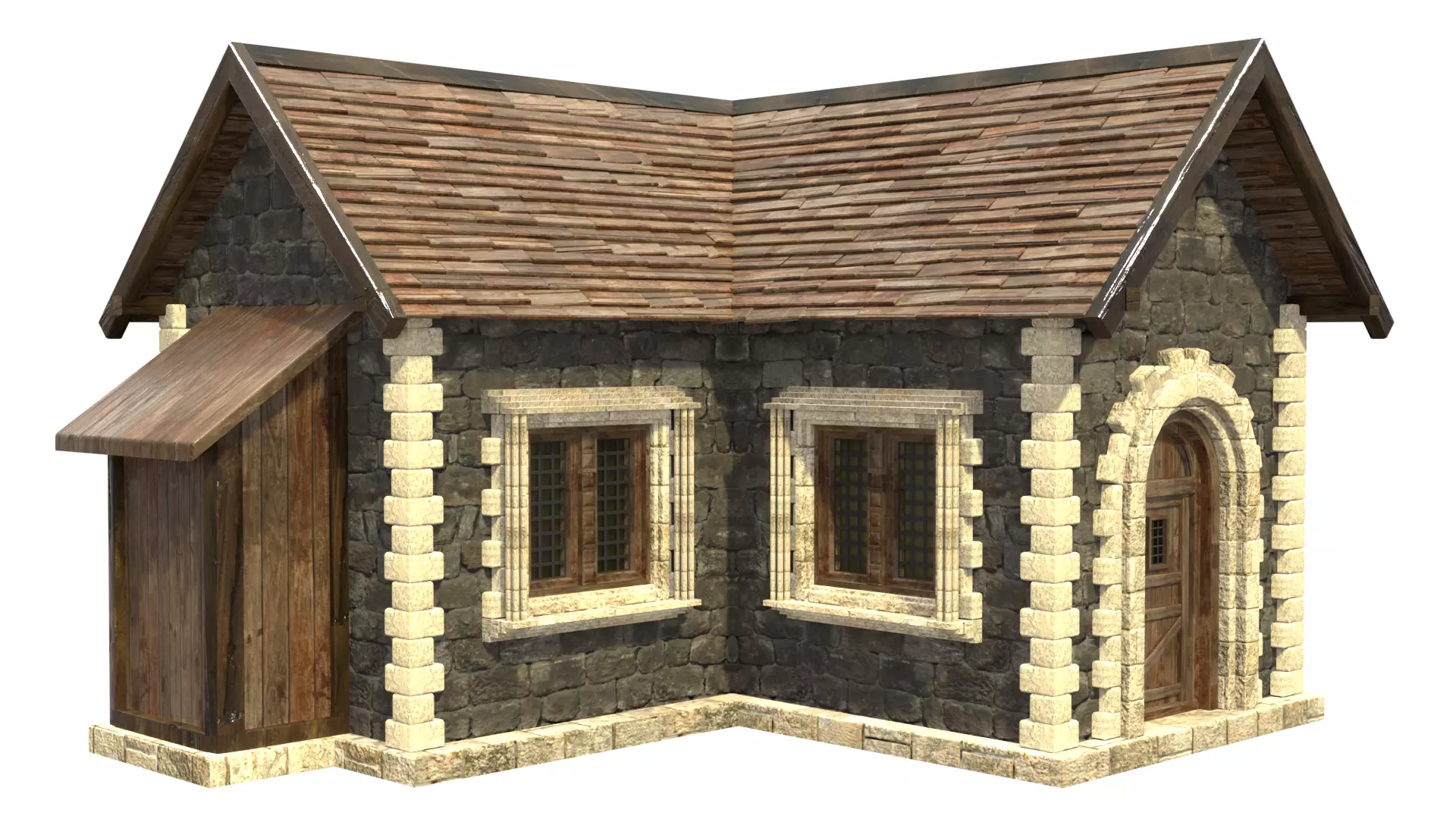 medieval house low poly city town residential house  7 3D model_8