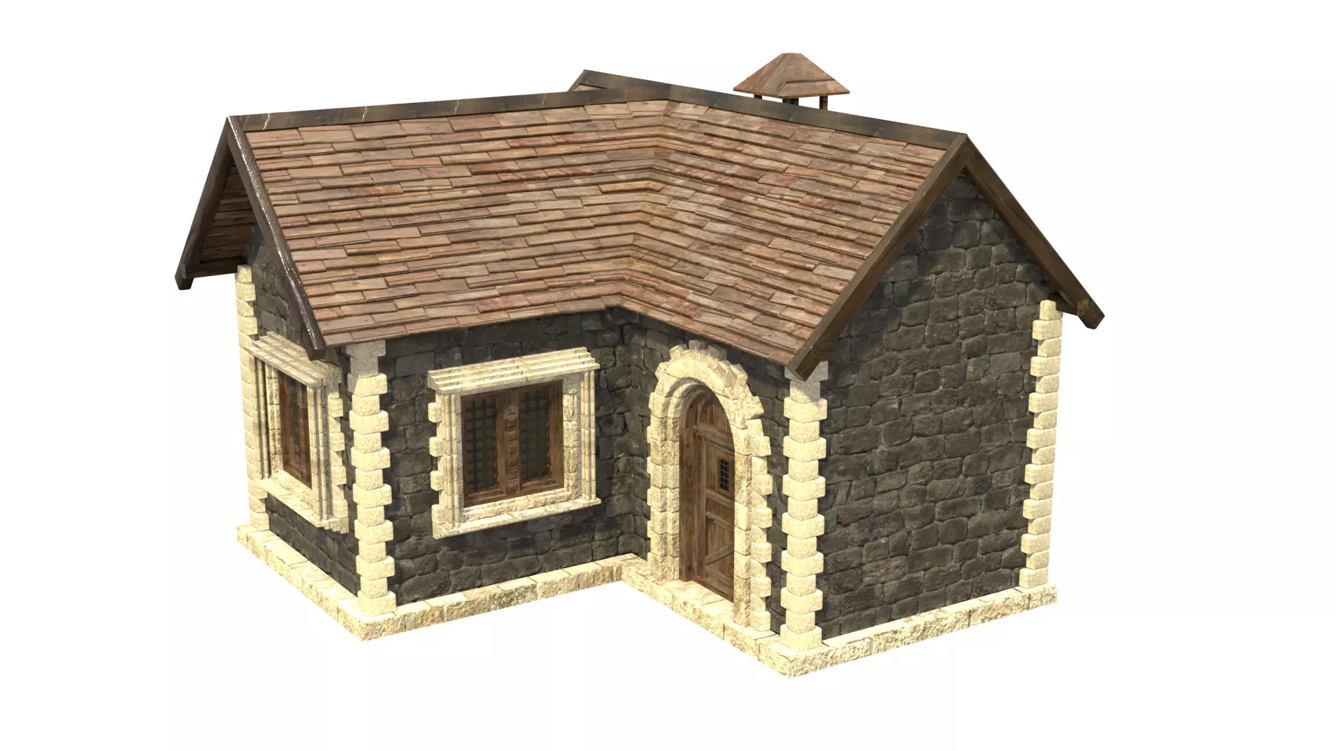 medieval house low poly city town residential house  4 3D model_2