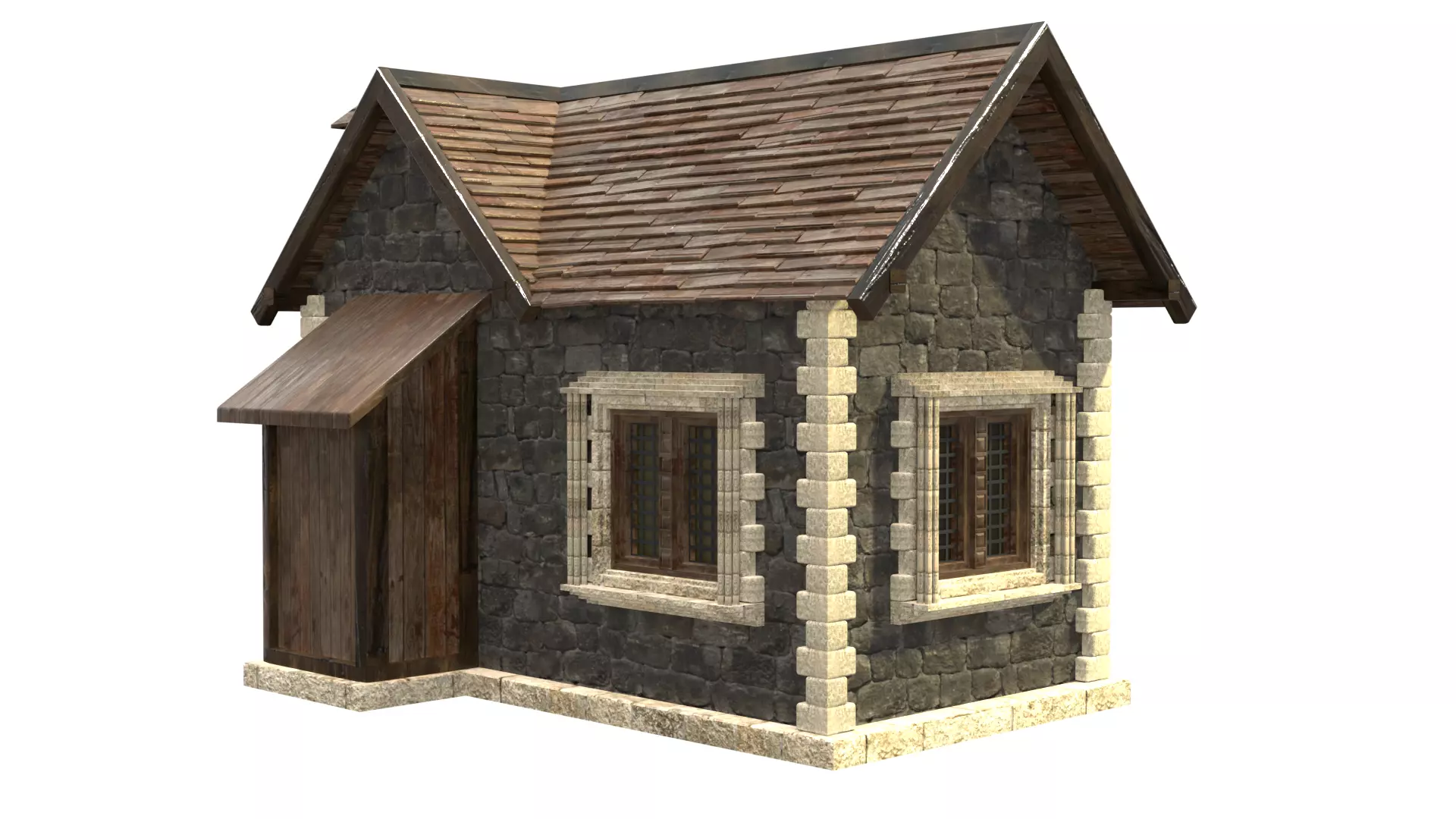 medieval house low poly city town residential house  4 3D model_8