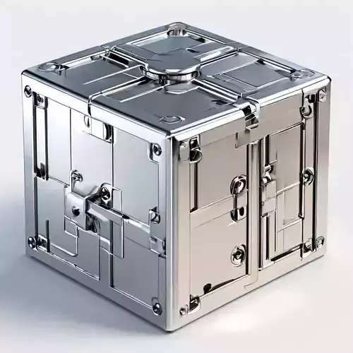 SciFi Metallic Cube Container Low-poly 3D model