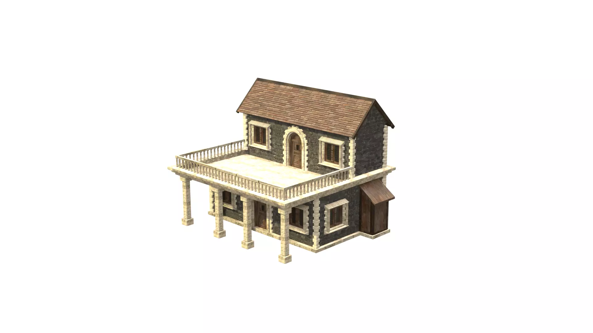 medieval house low poly city town residential house  13 3D model_9