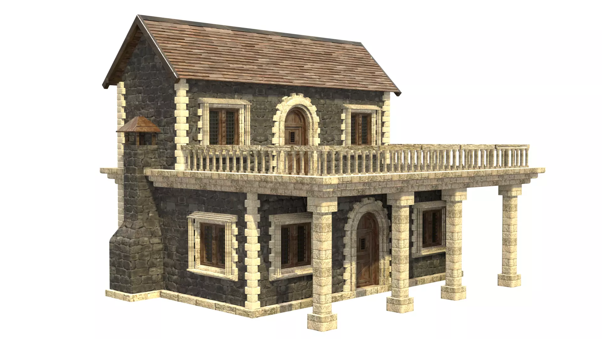 medieval house low poly city town residential house  13 3D model_8