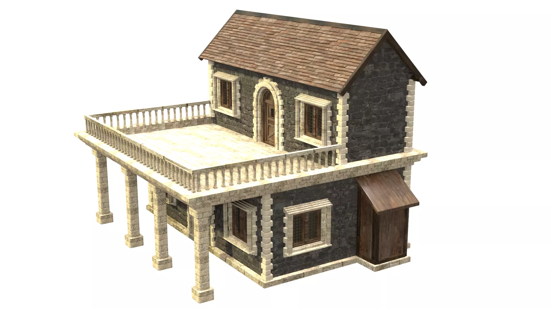 medieval house low poly city town residential house  13 3D model_2