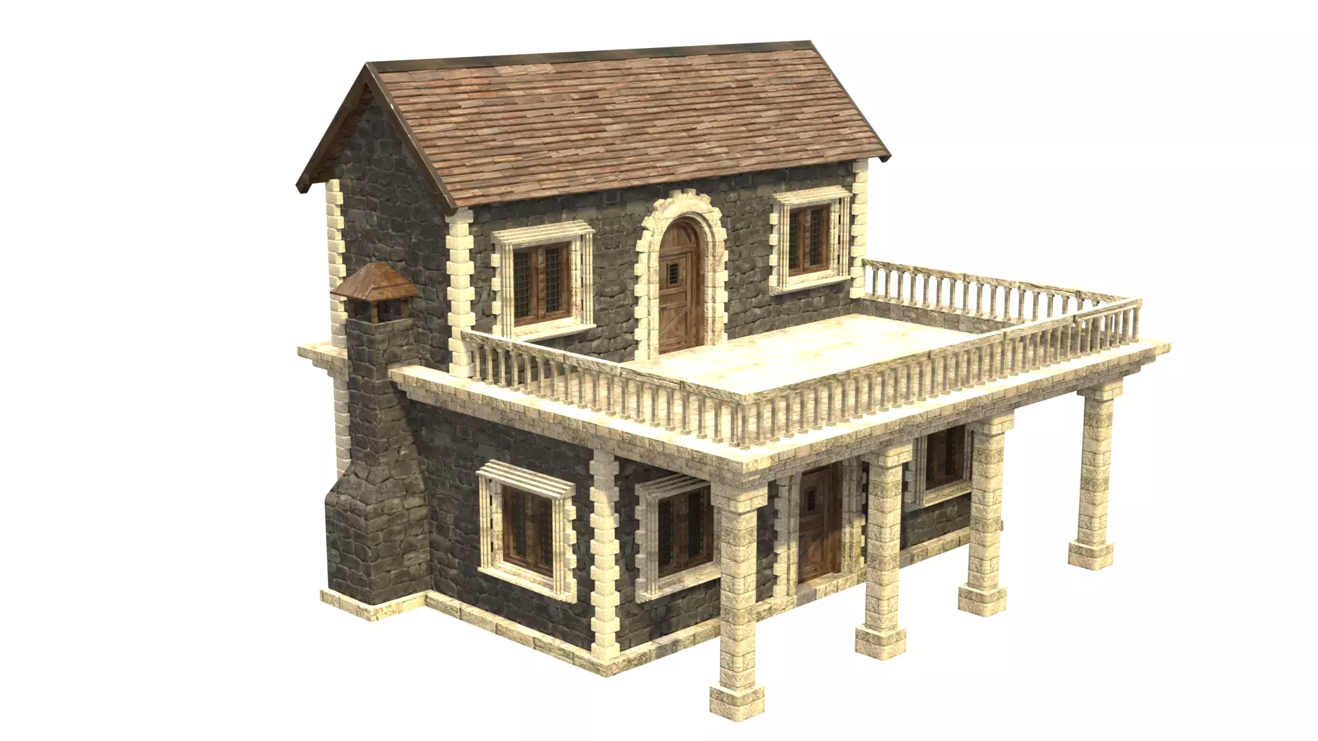 medieval house low poly city town residential house  13 3D model_0