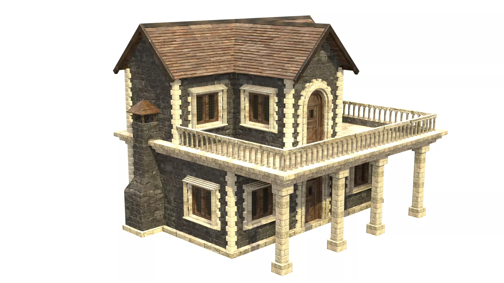 medieval house low poly city town residential house  12 3D model_0