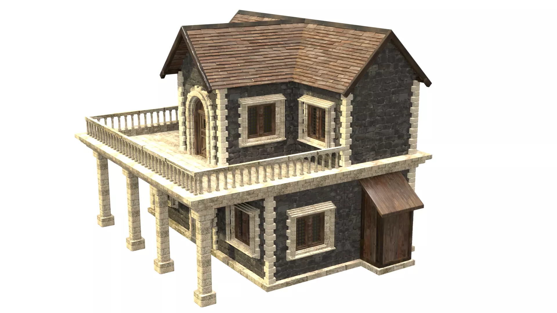 medieval house low poly city town residential house  12 3D model_2