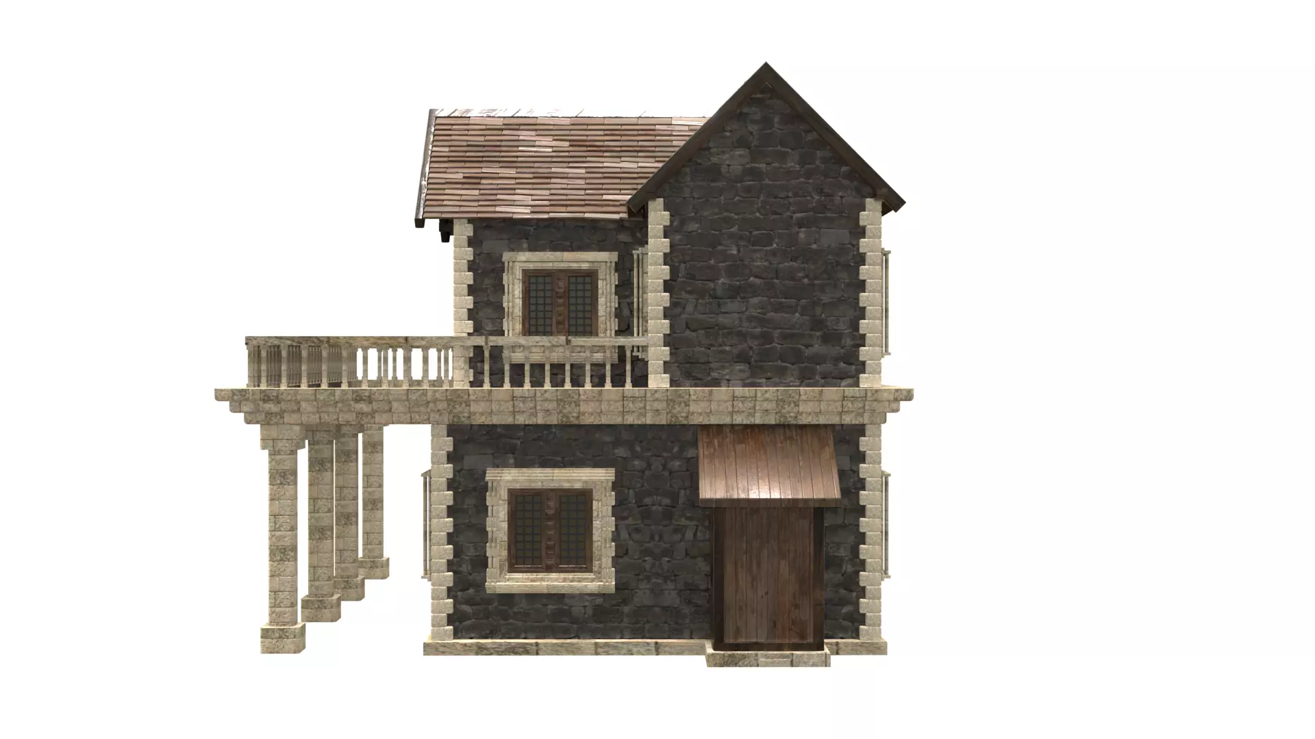 medieval house low poly city town residential house  12 3D model_3