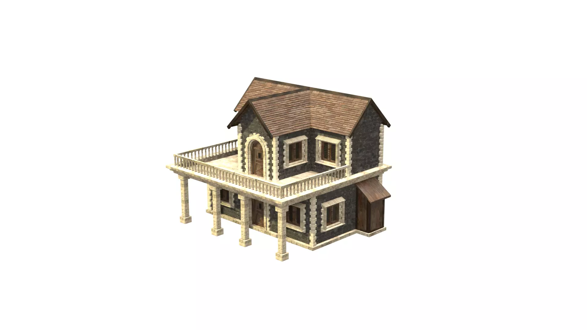 medieval house low poly city town residential house  12 3D model_9