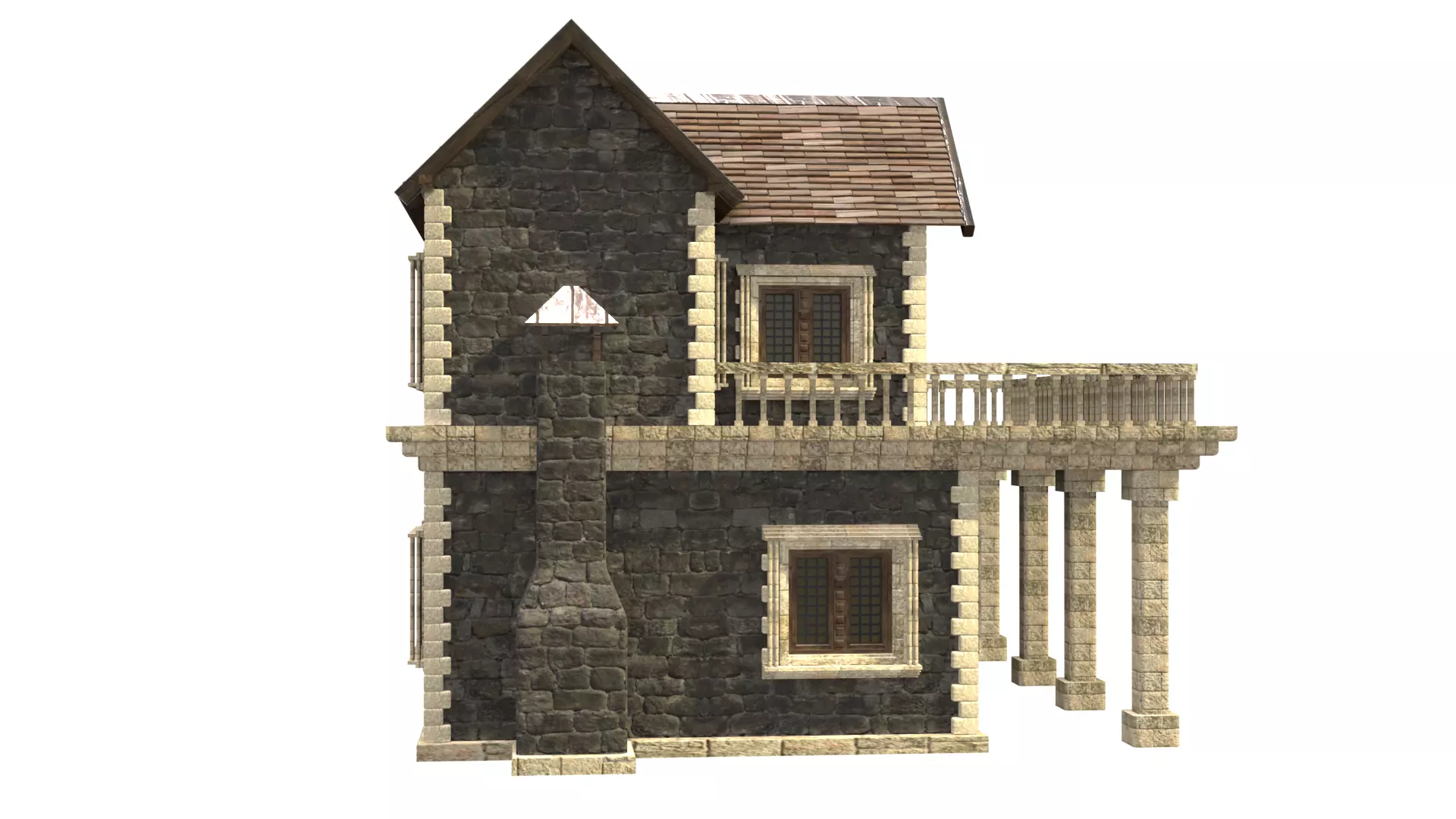 medieval house low poly city town residential house  12 3D model_7