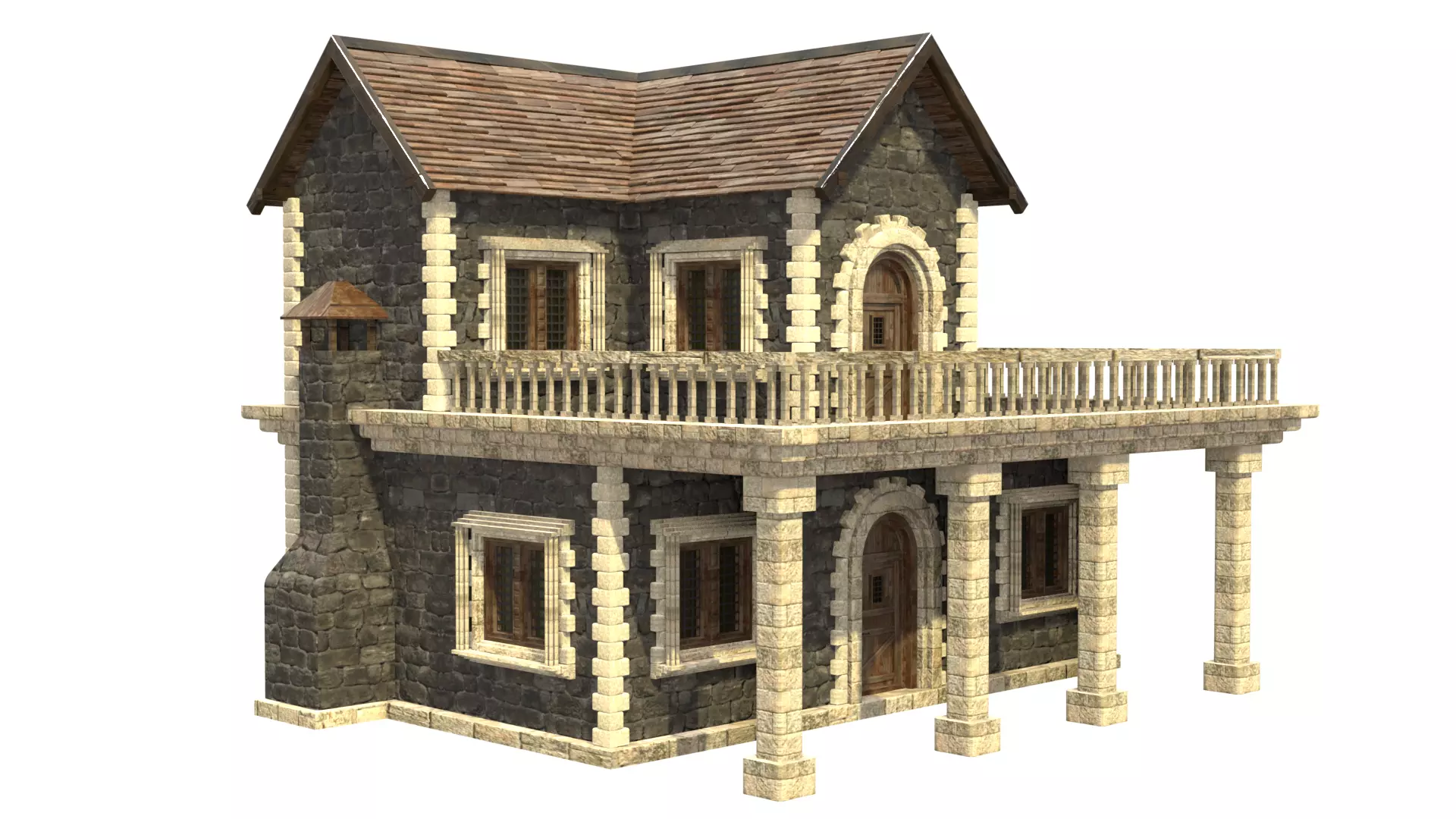 medieval house low poly city town residential house  12 3D model_8