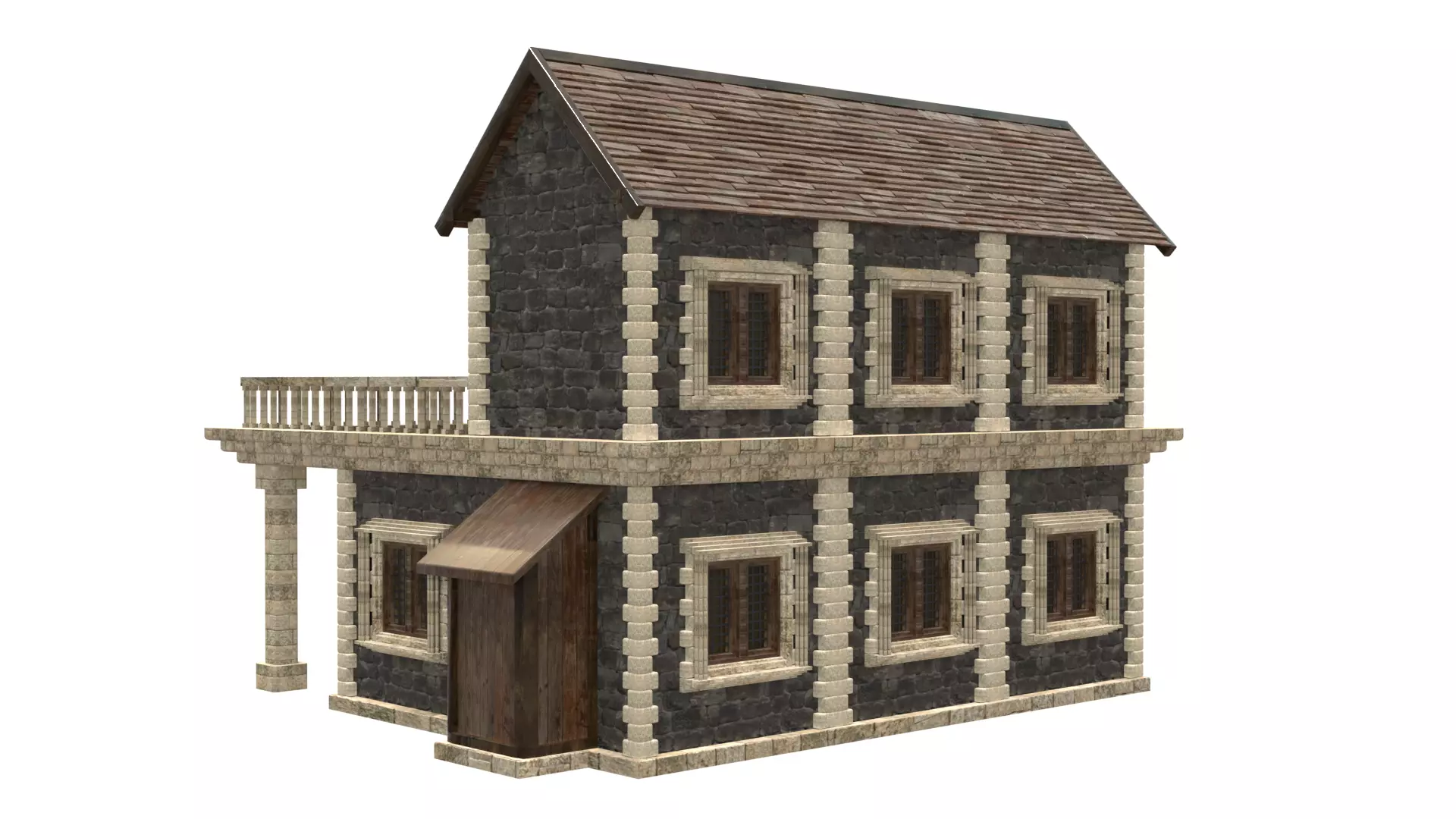 medieval house low poly city town residential house  12 3D model_4