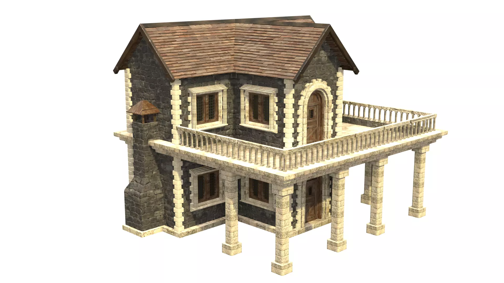 medieval house low poly city town residential house  11 3D model_0