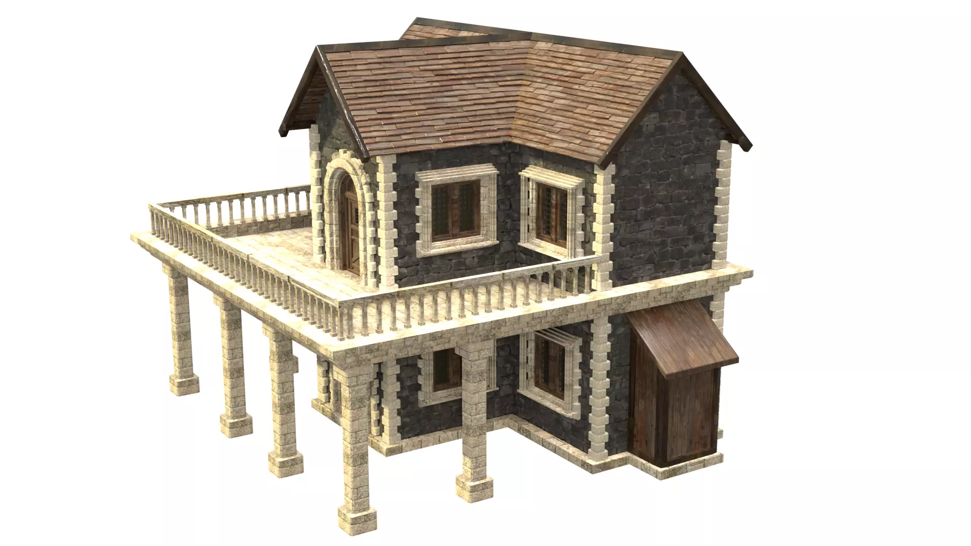 medieval house low poly city town residential house  11 3D model_2