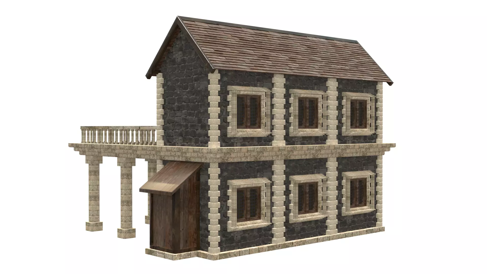 medieval house low poly city town residential house  11 3D model_4