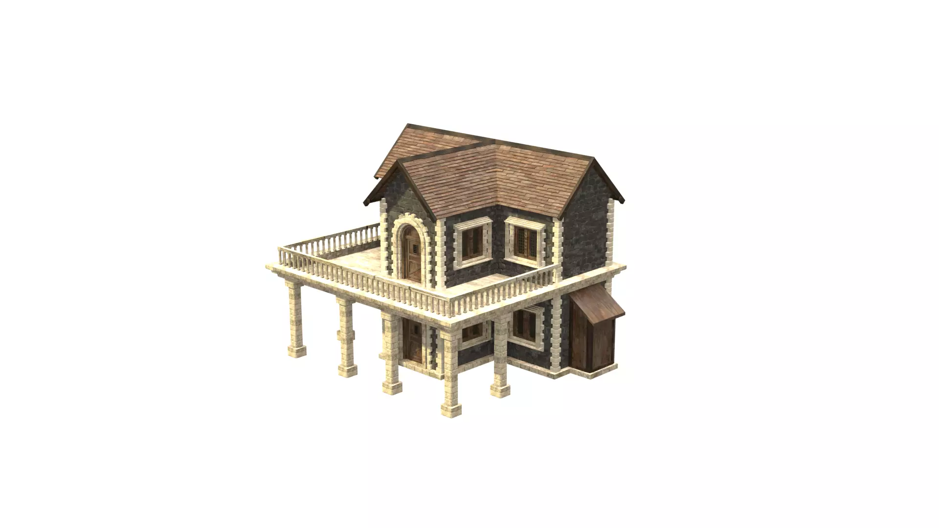 medieval house low poly city town residential house  11 3D model_9