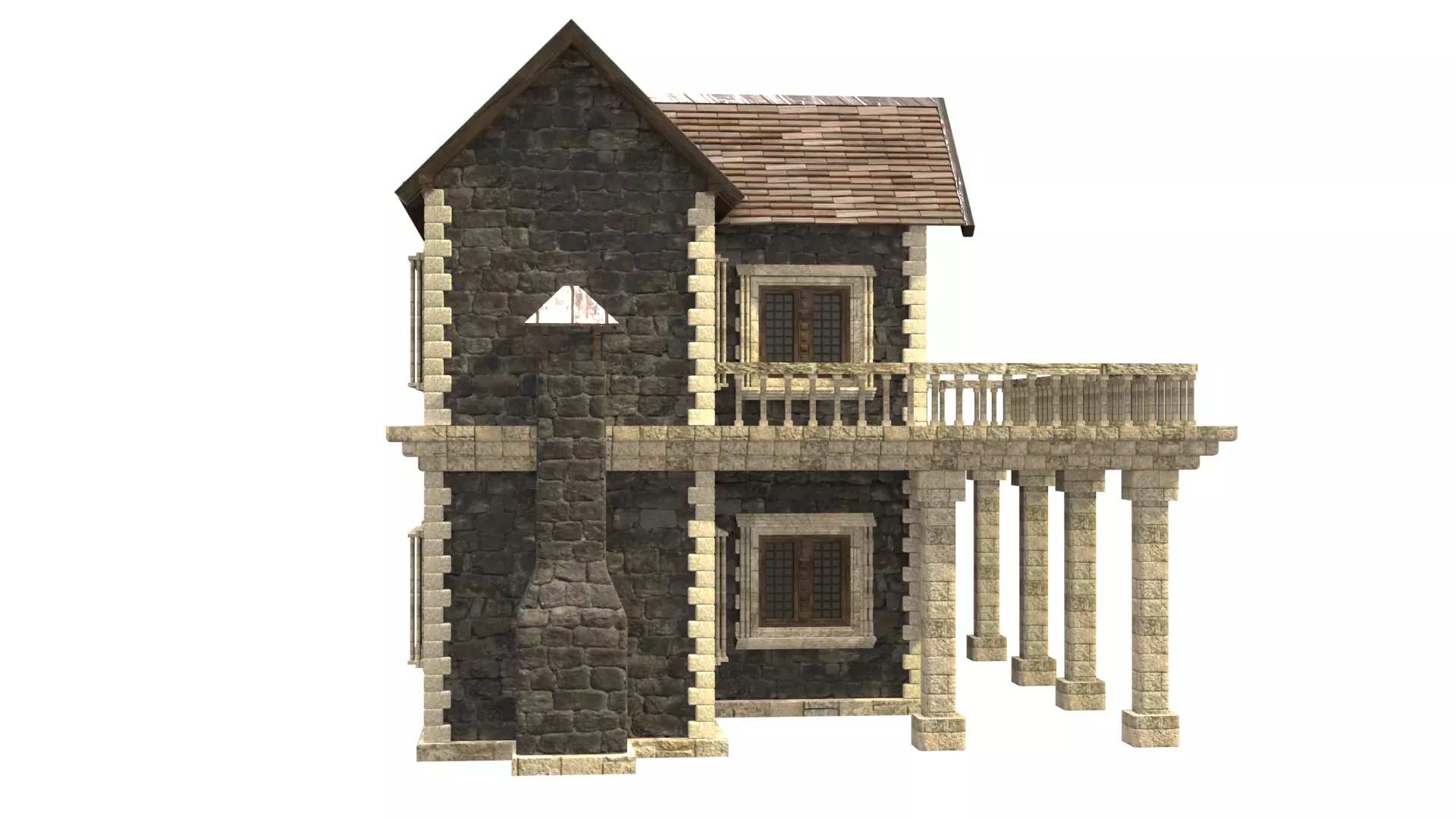 medieval house low poly city town residential house  11 3D model_7