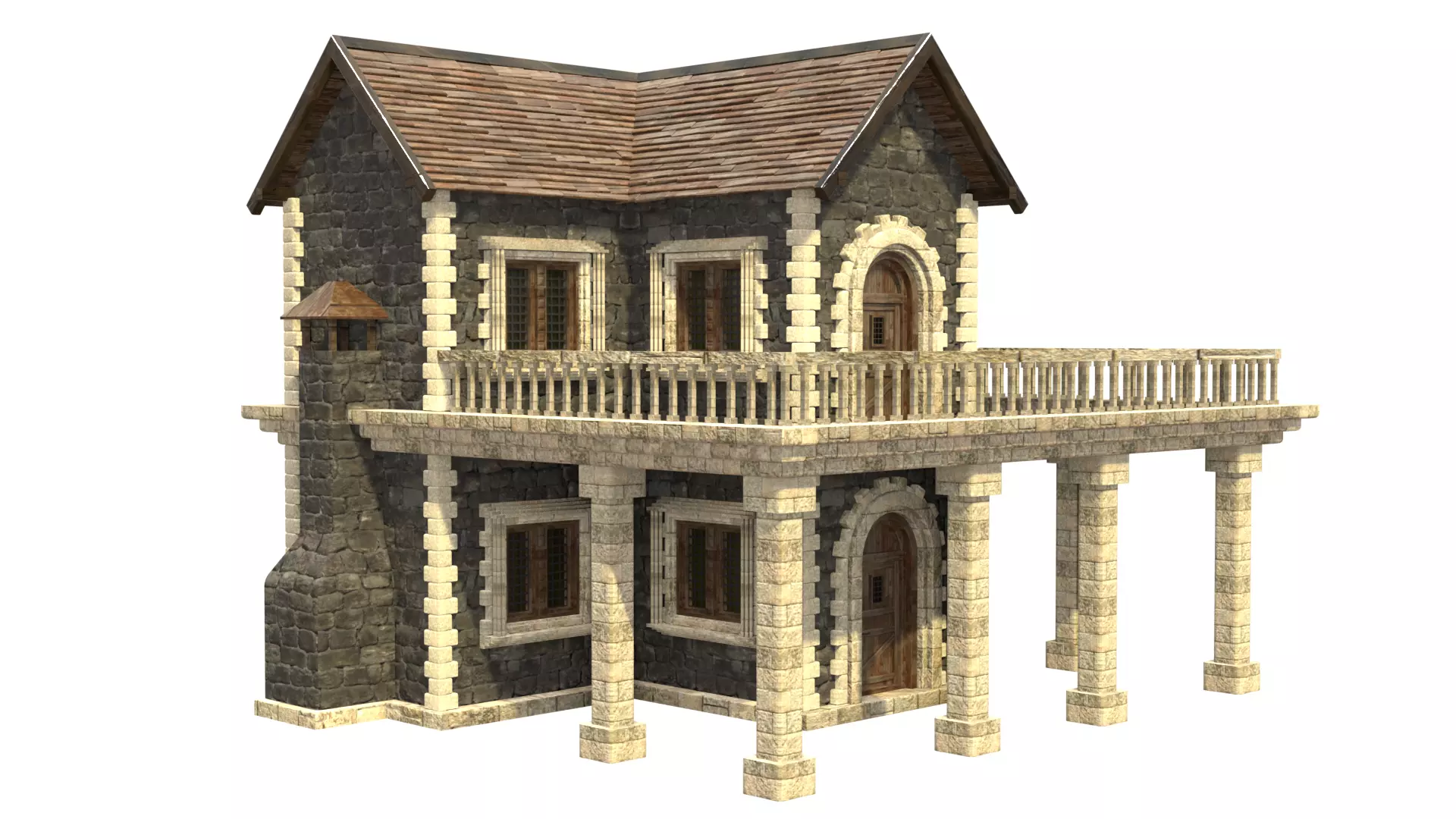 medieval house low poly city town residential house  11 3D model_8