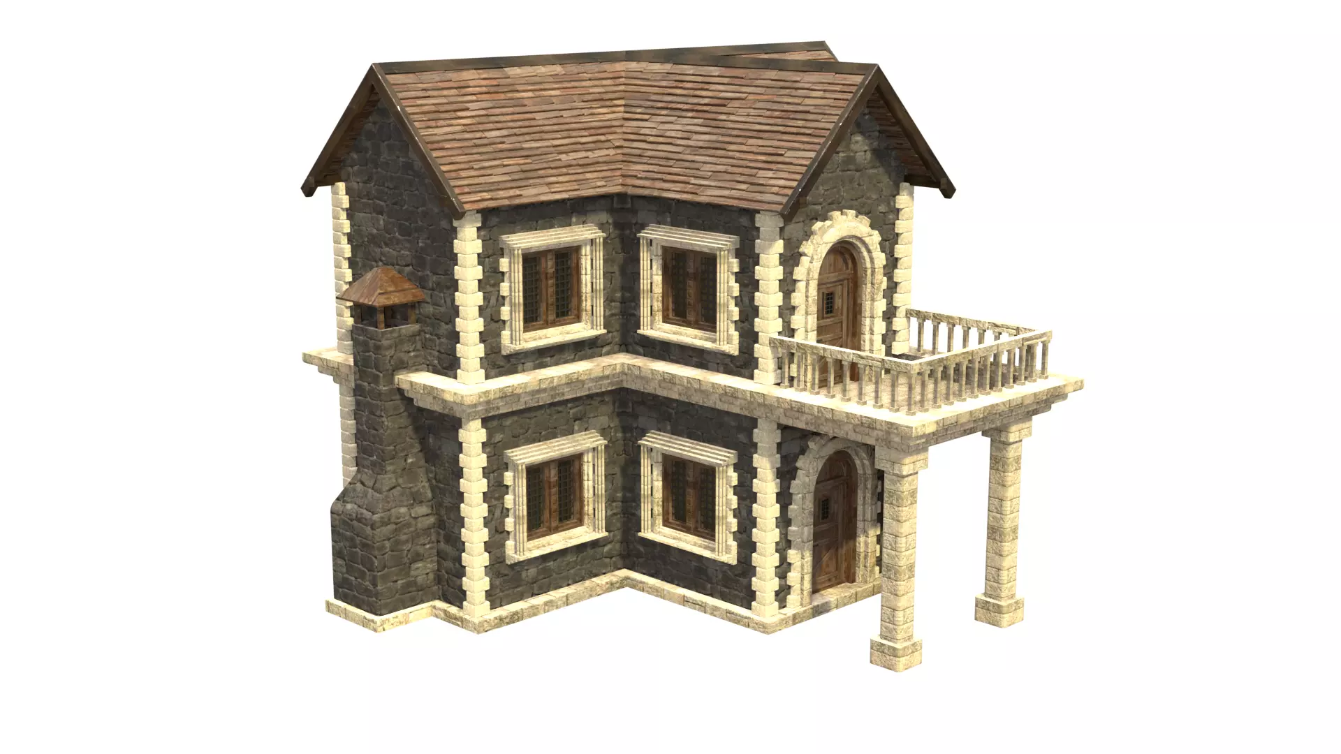medieval house low poly city town residential house  10 3D model_0
