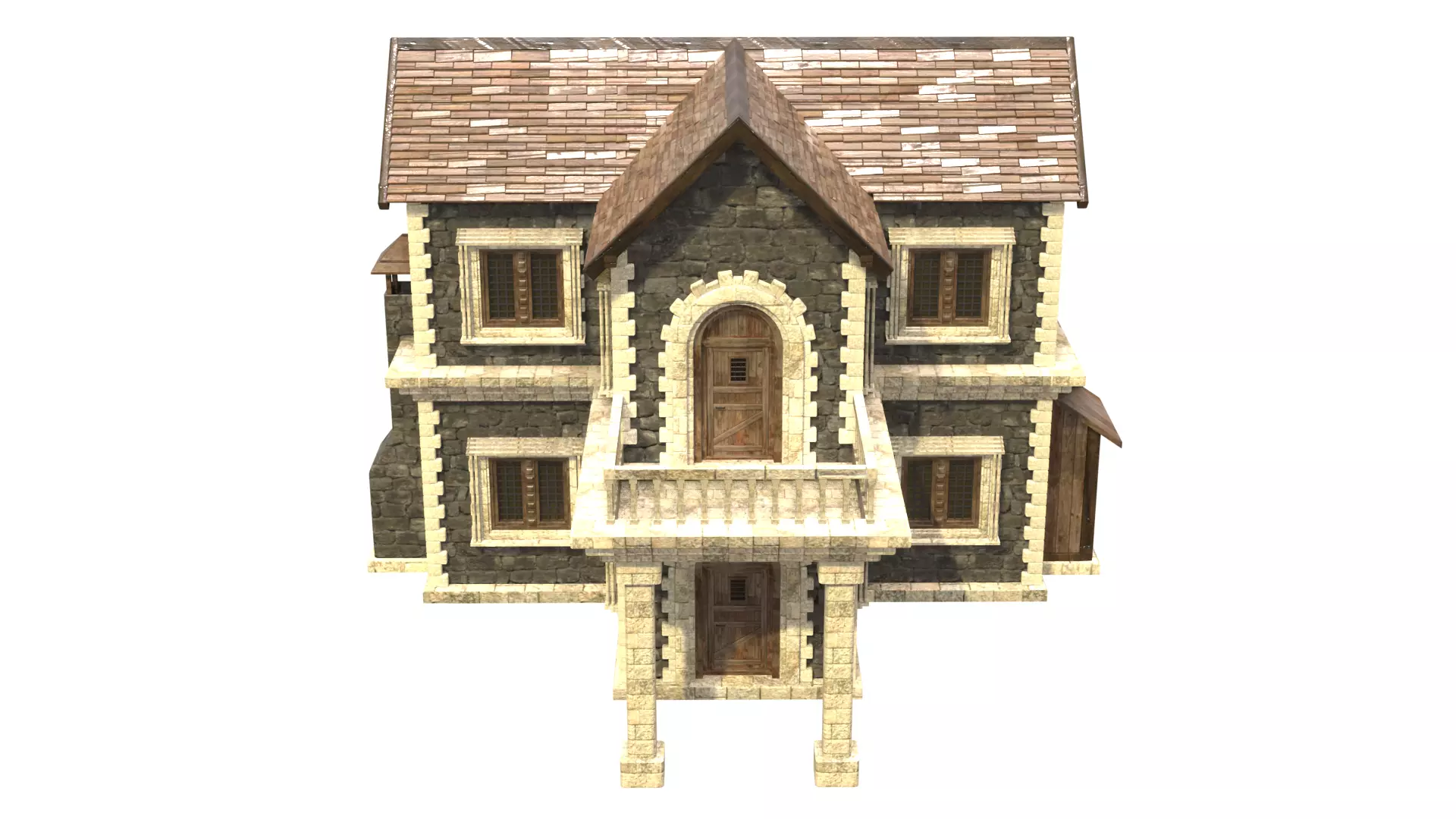 medieval house low poly city town residential house  10 3D model_1