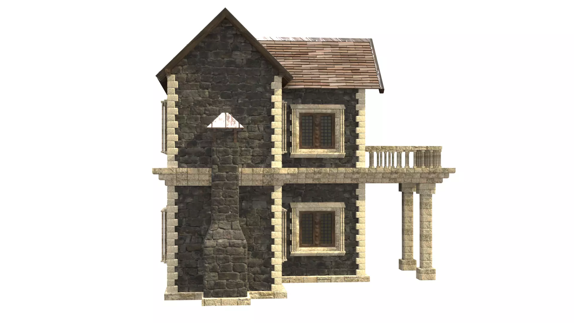 medieval house low poly city town residential house  10 3D model_7