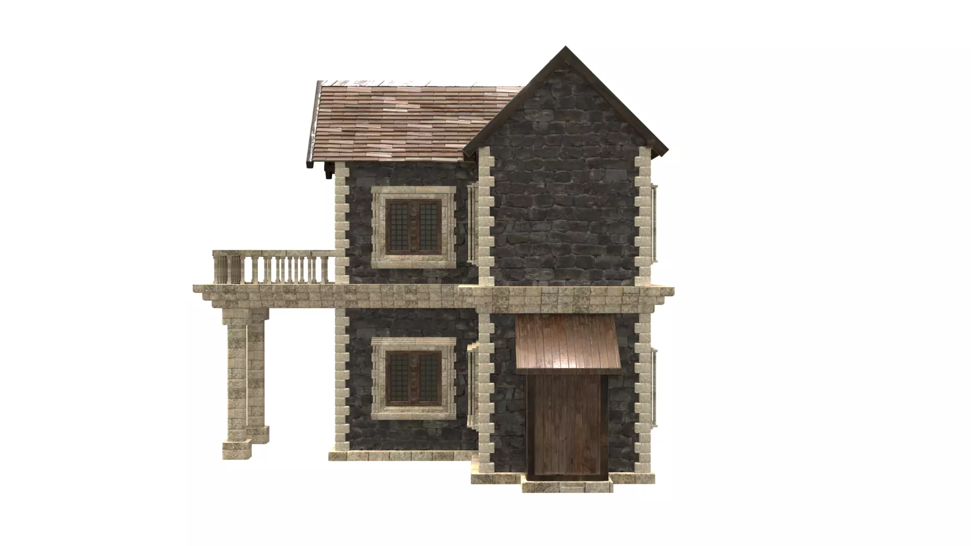 medieval house low poly city town residential house  10 3D model_3