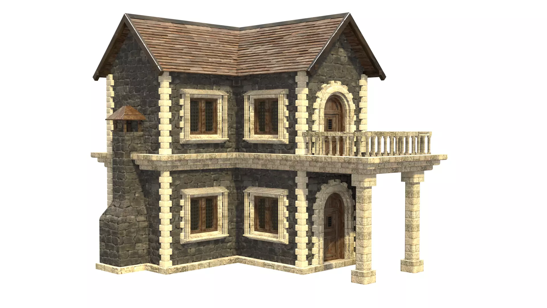 medieval house low poly city town residential house  10 3D model_8