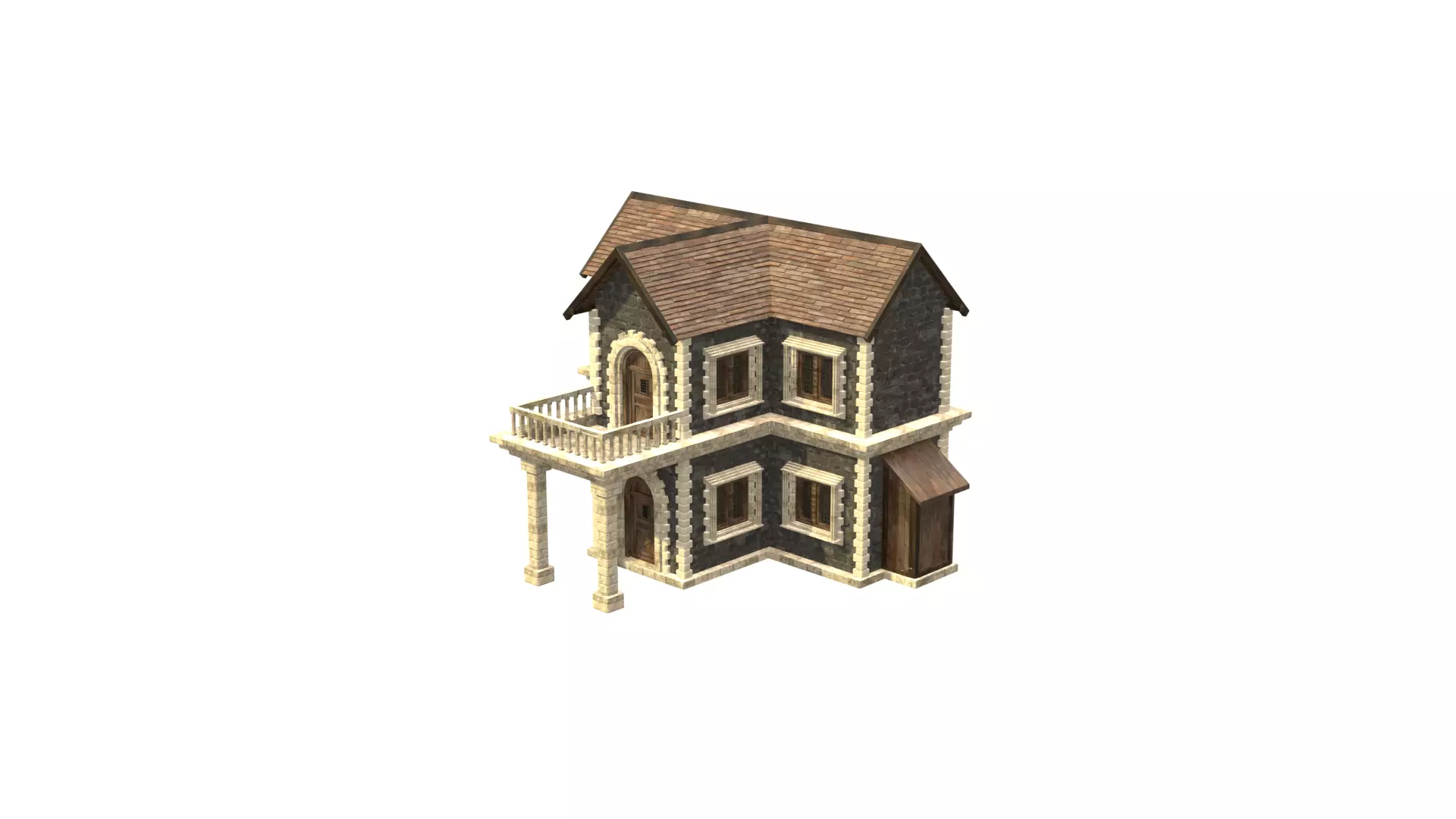 medieval house low poly city town residential house  10 3D model_9
