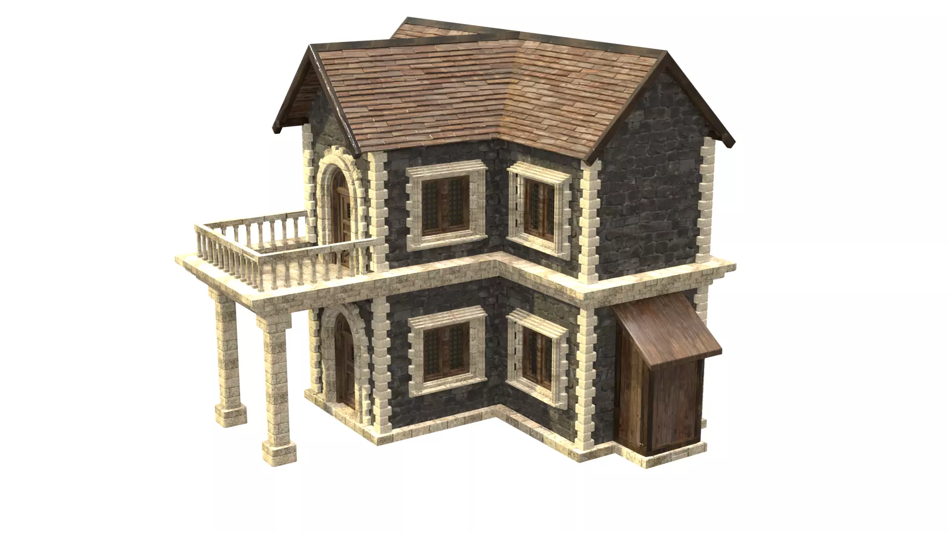 medieval house low poly city town residential house  10 3D model_2