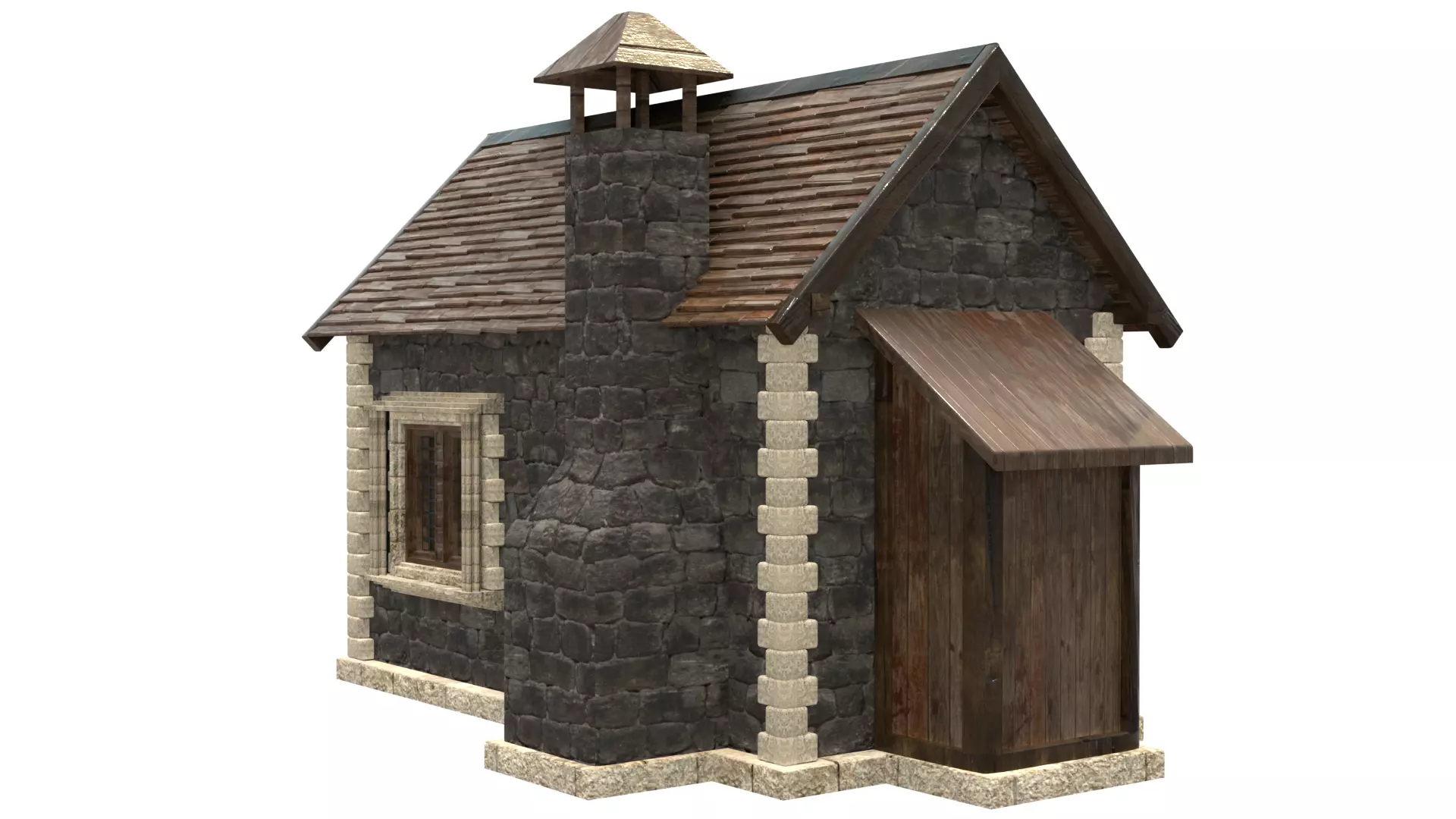 medieval house low poly city town residential house 3D model_7