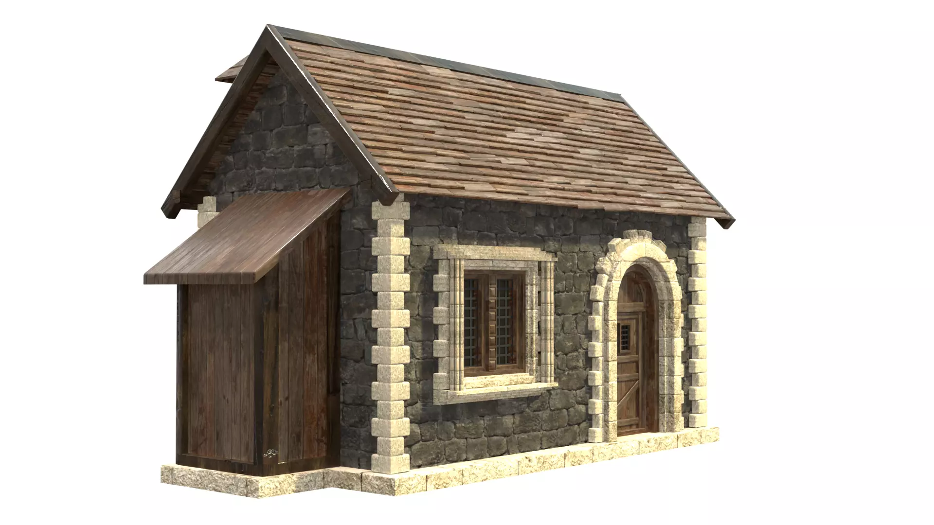 medieval house low poly city town residential house 3D model_0