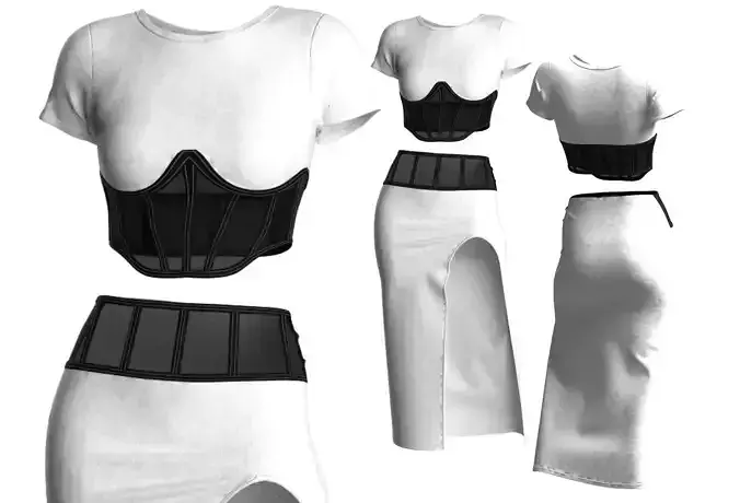 Riven Corset Layered Set 3D Model for CLO MD Low-poly 3D model