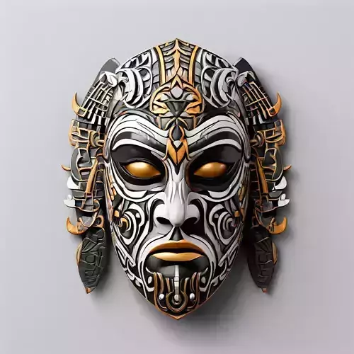 Intricate Tribal Mask with Gold Accents