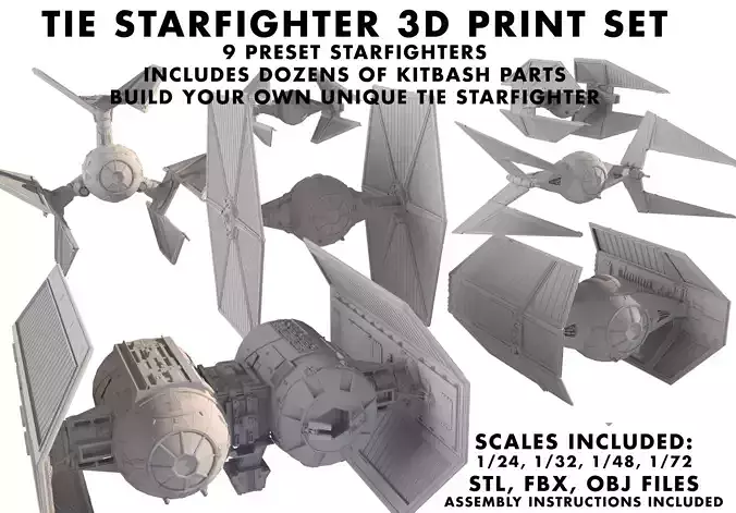 TIE Starfighter Kit Bash Set - 3D Print 3D print model
