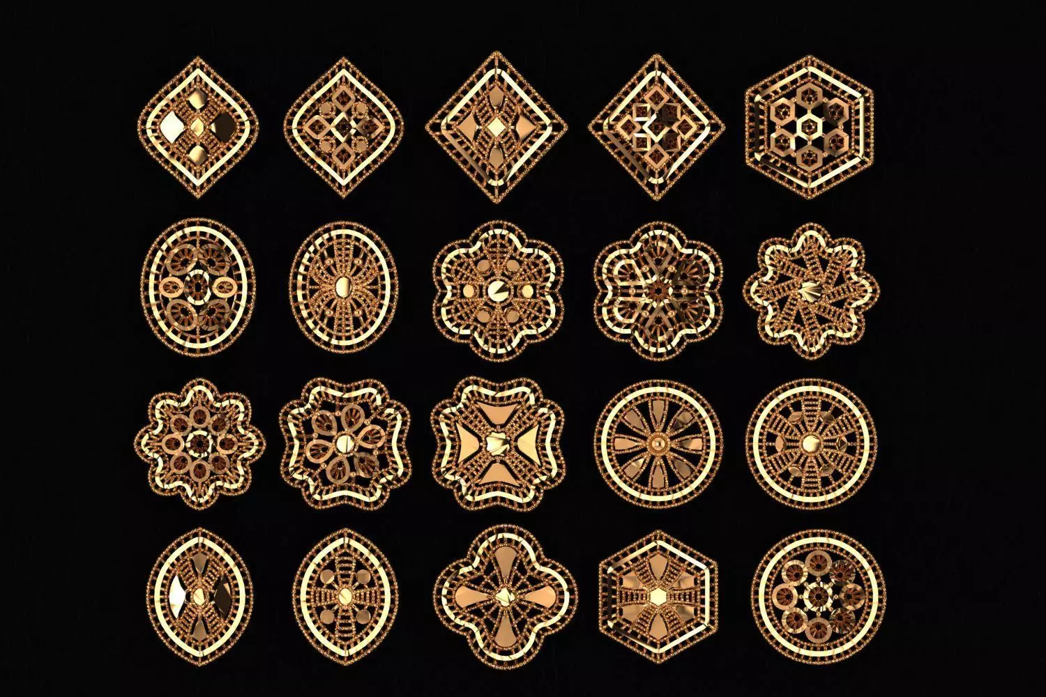 Collection of Ornate and Detailed Stud Earrings 3D print model