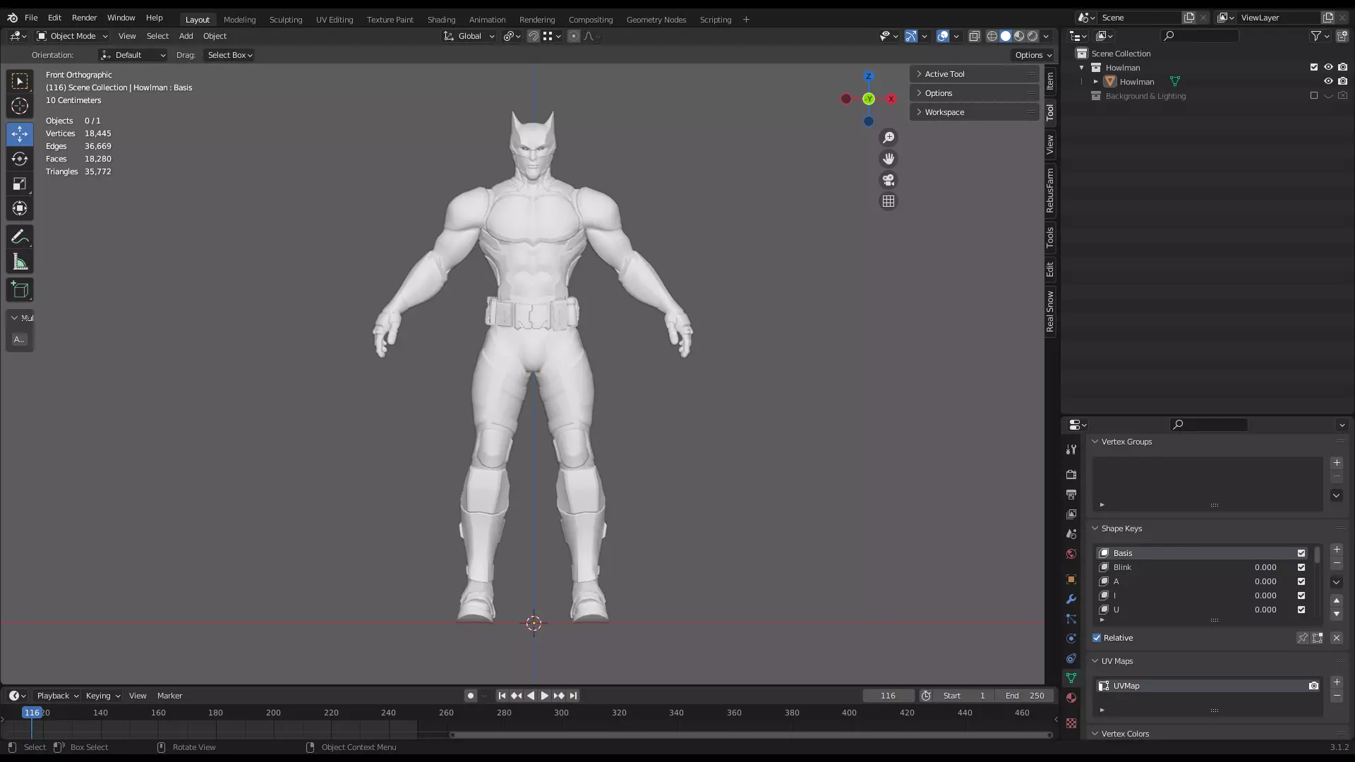 Male Superhero Game Character - Howlman Low-poly 3D model_22