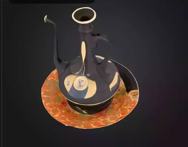 Persian Decorative Teapot with Plate - High Poly FBX Model