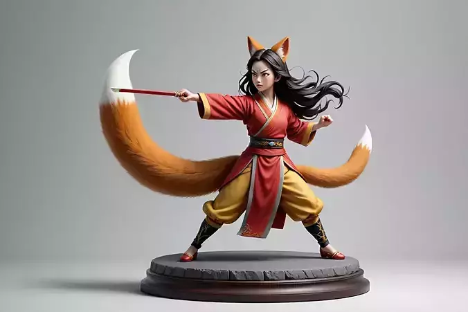 1644Color 3D Model of a Fox Woman Practicing Kung Fu