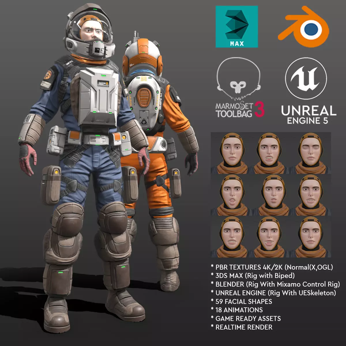 Space Marshal Male Low-poly 3D model_0