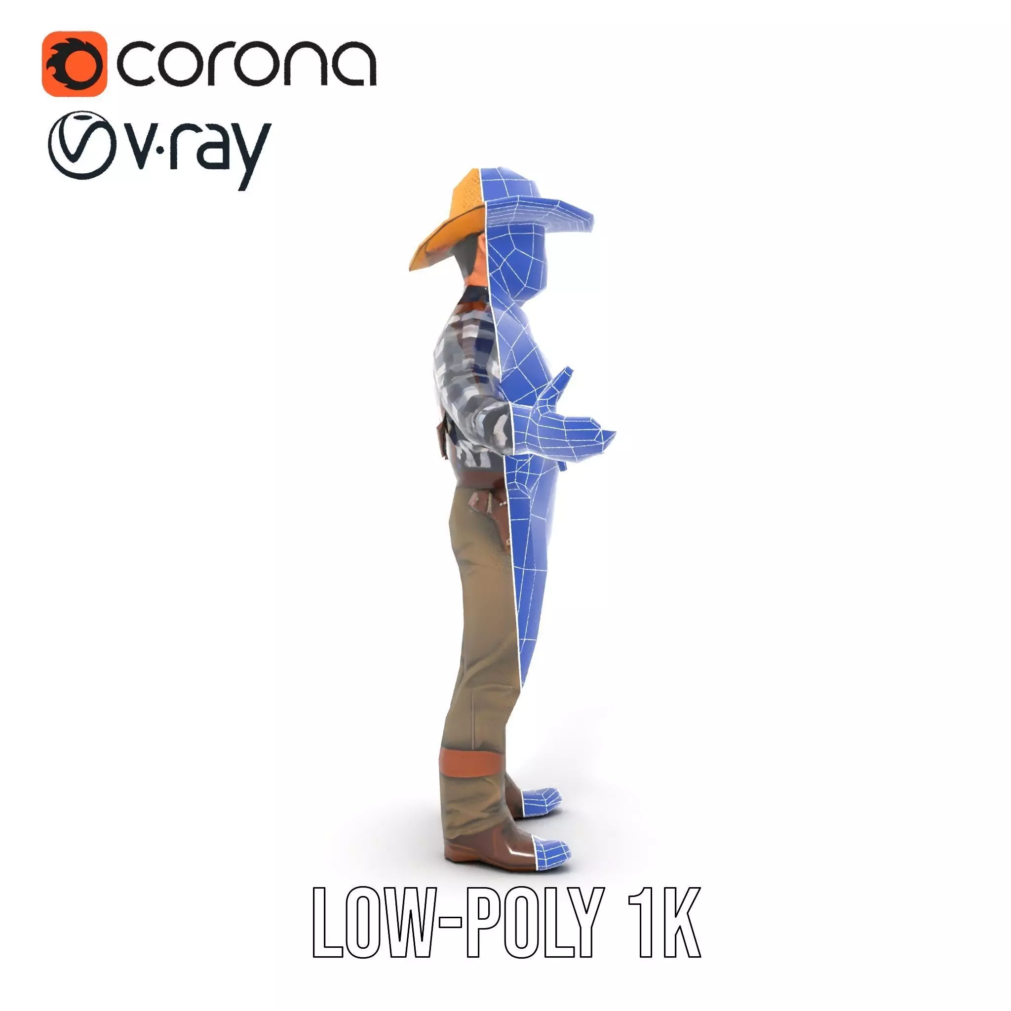 Cowboy Character Rigged and Animated Model Low-poly 3D model_19