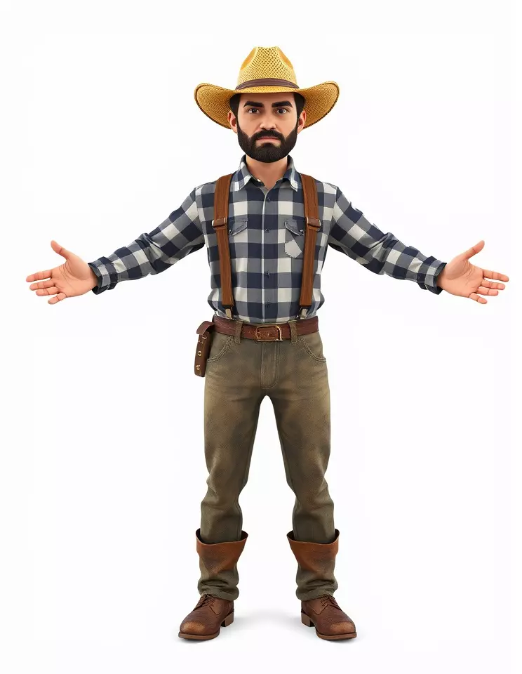 Cowboy Character Rigged and Animated Model Low-poly 3D model_2