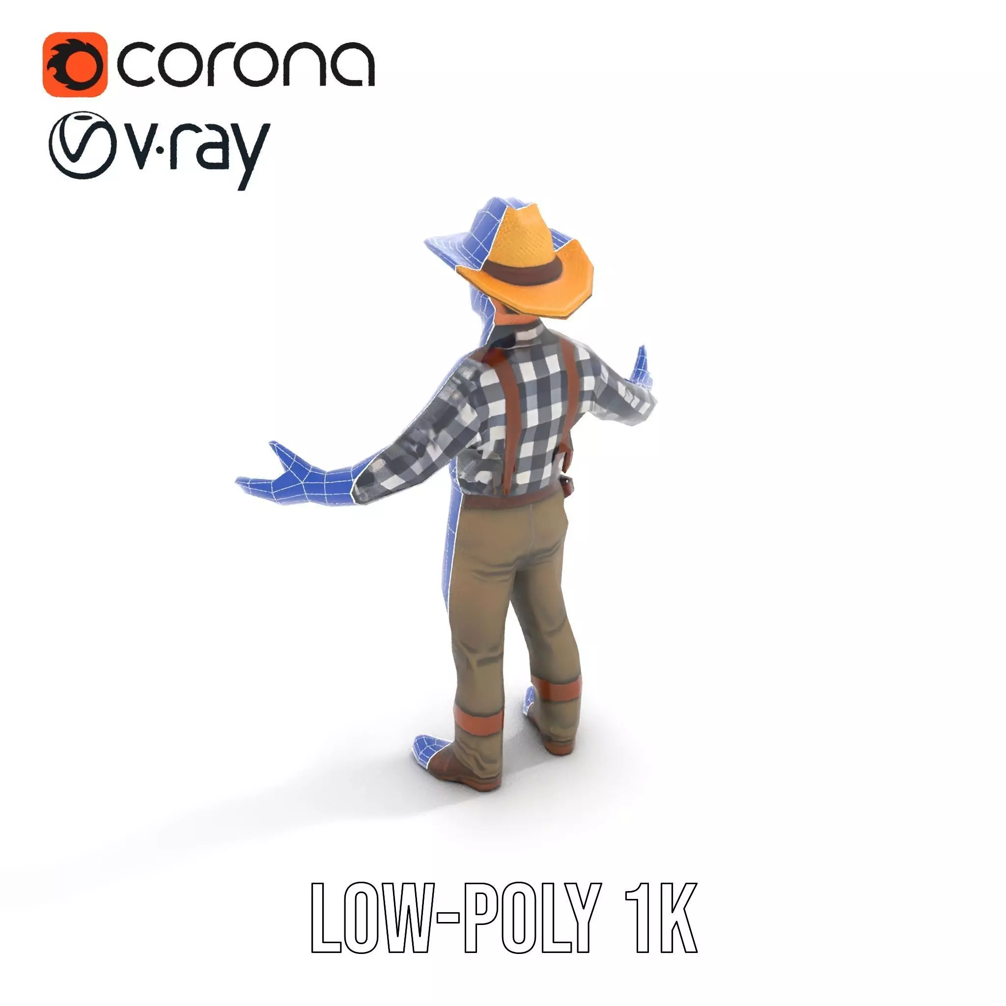 Cowboy Character Rigged and Animated Model Low-poly 3D model_14