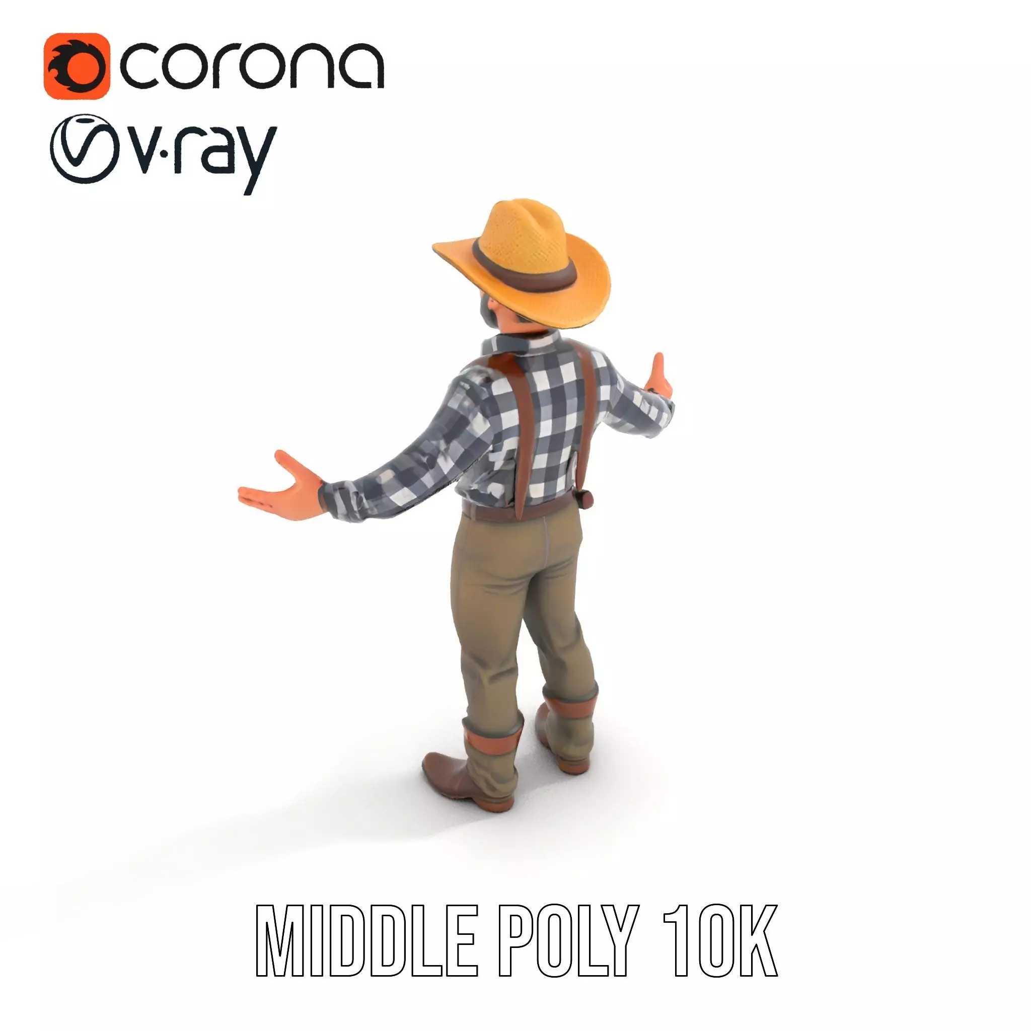 Cowboy Character Rigged and Animated Model Low-poly 3D model_13