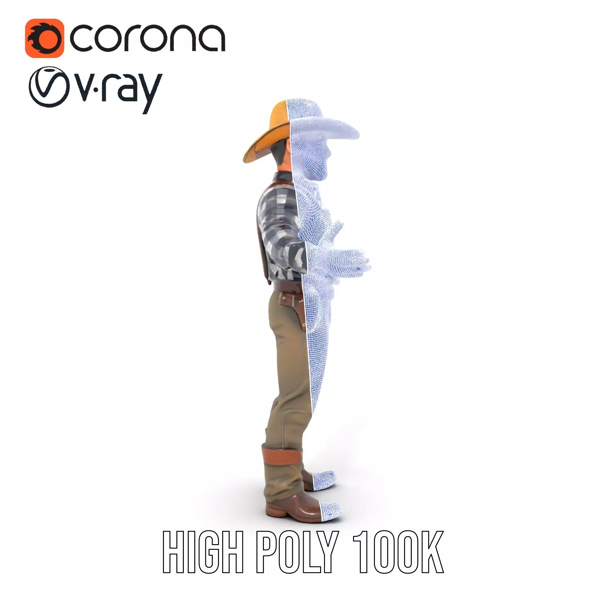 Cowboy Character Rigged and Animated Model Low-poly 3D model_36