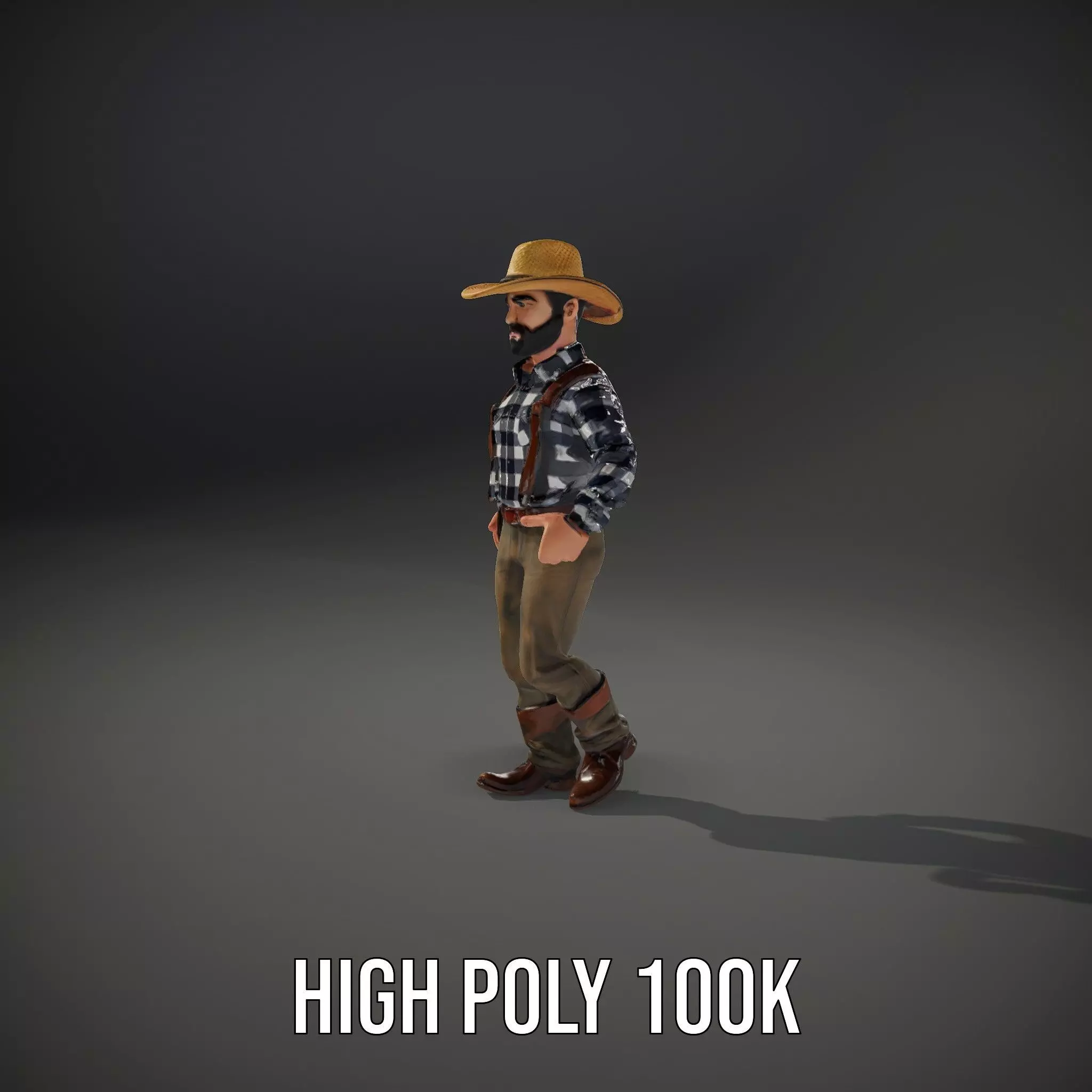 Cowboy Character Rigged and Animated Model Low-poly 3D model_12