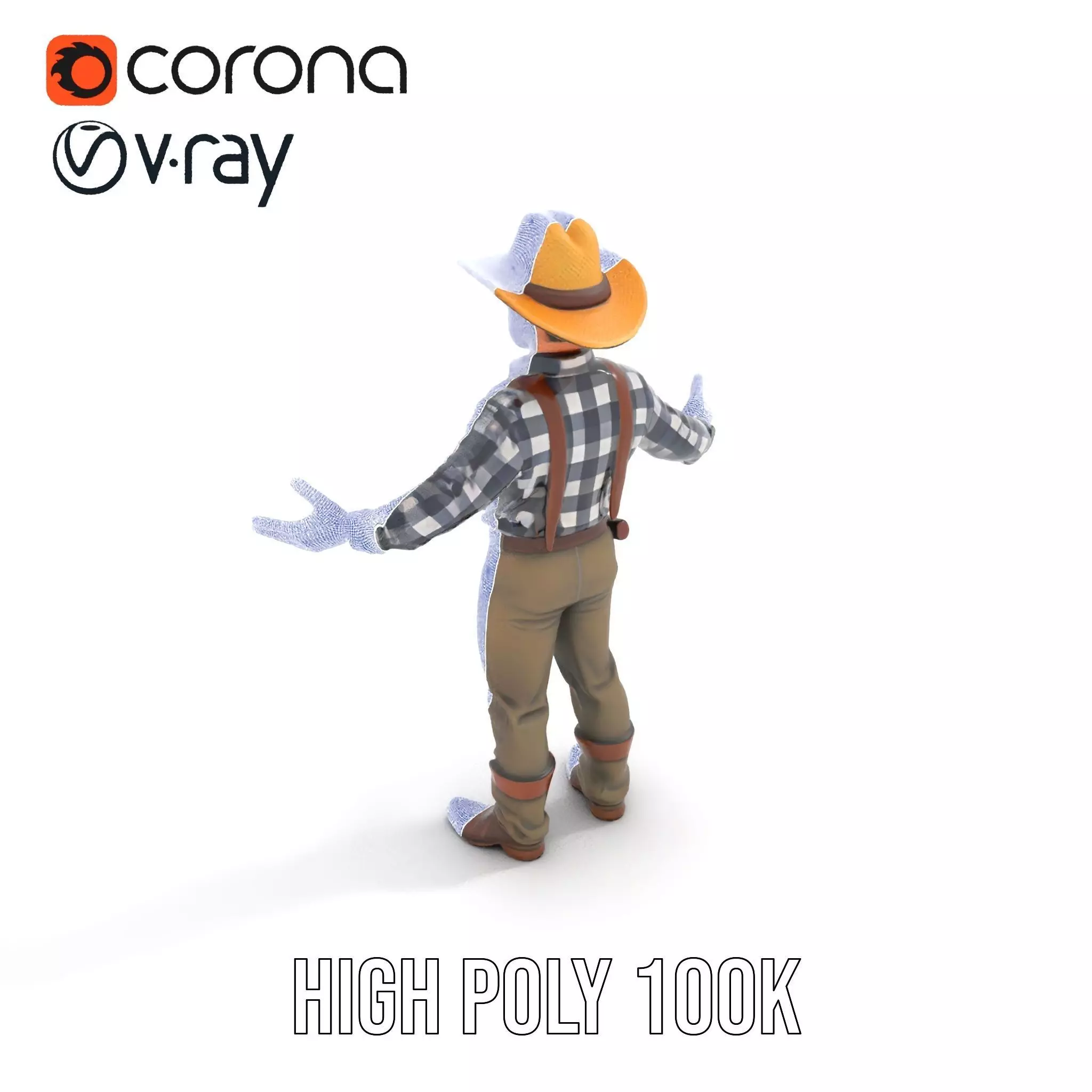 Cowboy Character Rigged and Animated Model Low-poly 3D model_35