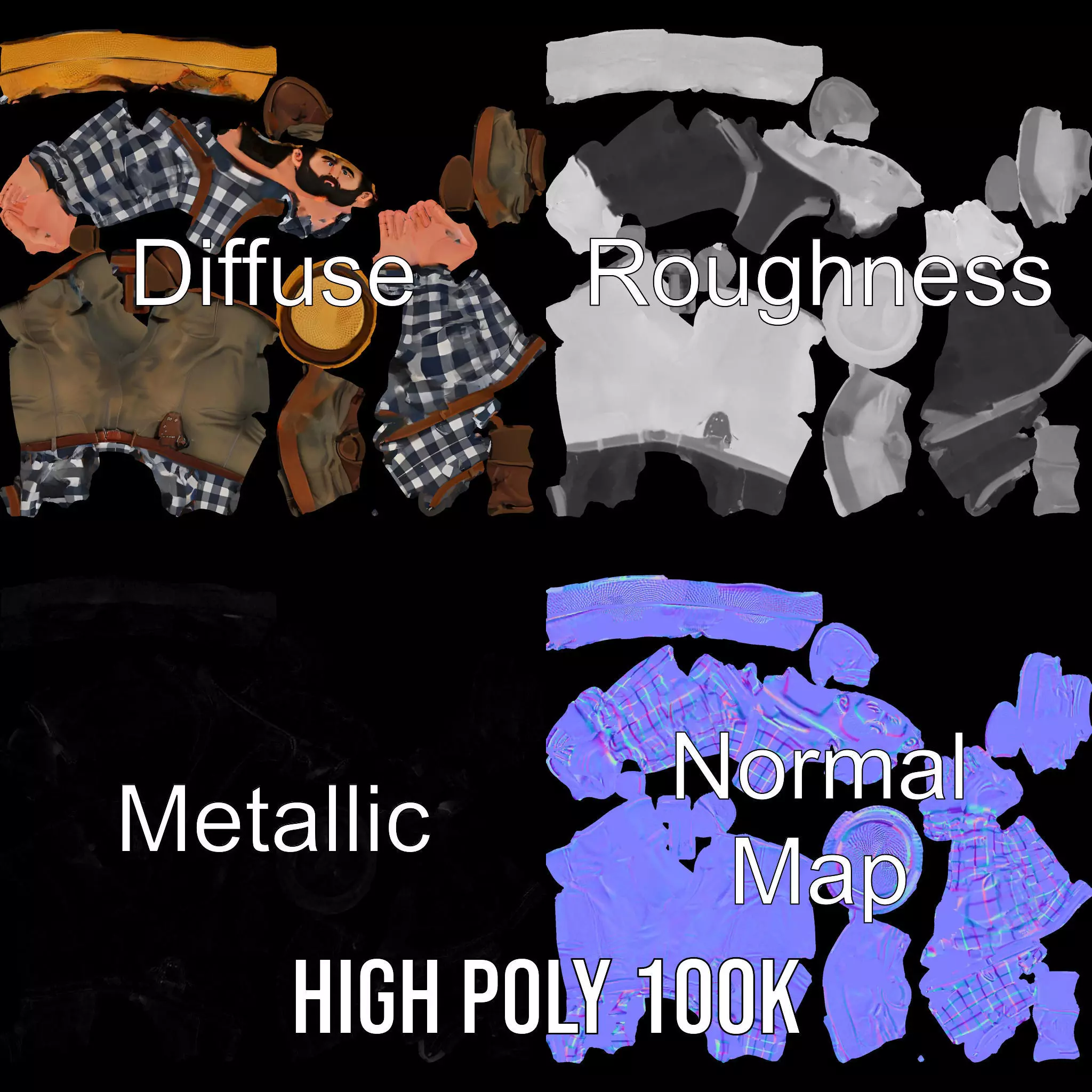 Cowboy Character Rigged and Animated Model Low-poly 3D model_3